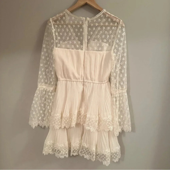 NEW Self-Portrait Chiffon Lace Tiered Mini Dress White Ivory | size UK 8 / US 4 - Picture 11 of 16